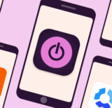 5 Android time tracking apps lined up diagonall: Toggl Track, Harvest, Hubstaff, Timecamp and Clockify