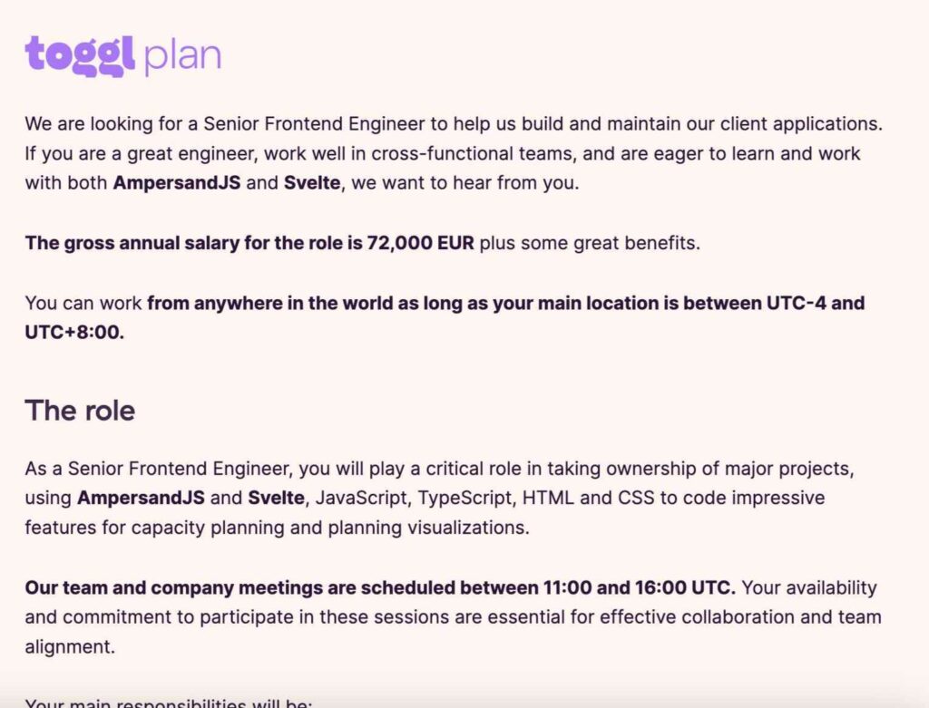 Example job description with skills listed