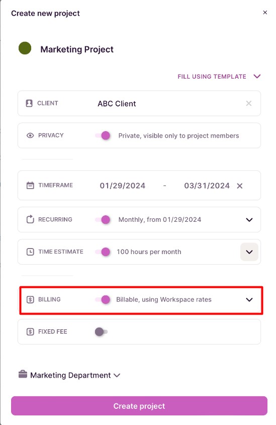 Screenshot of Toggl Track.