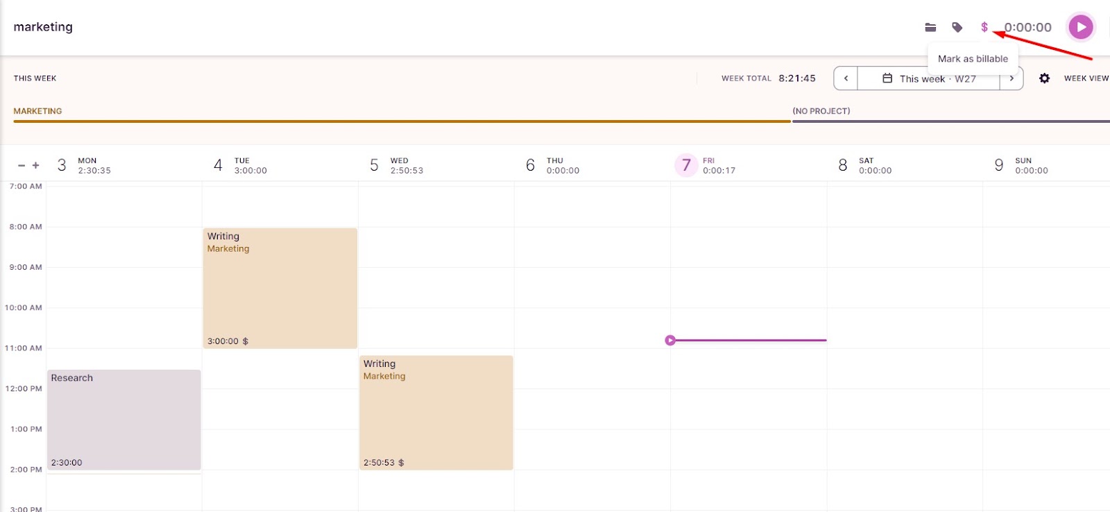 Screenshot of Toggl Track.