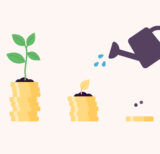 hands watering coins that look like plants