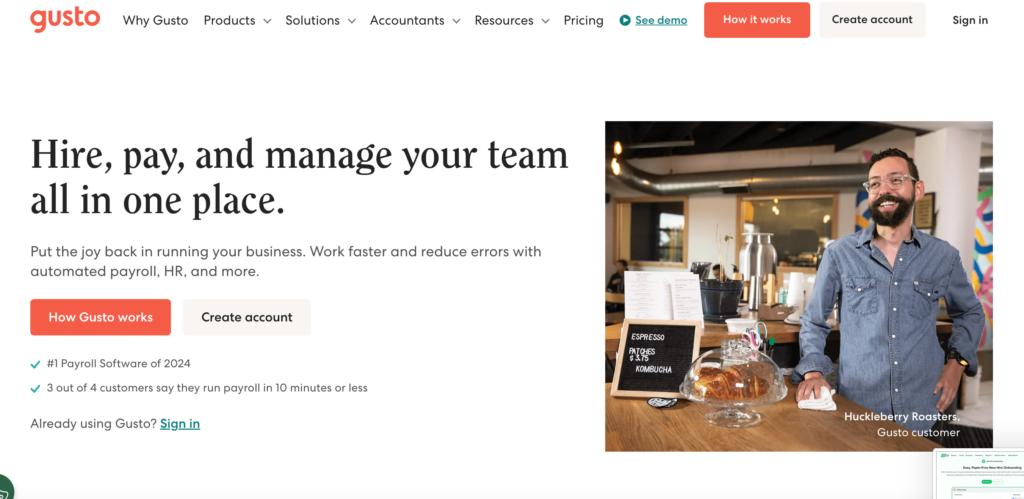 Screenshot of Gusto recruiting tool home page