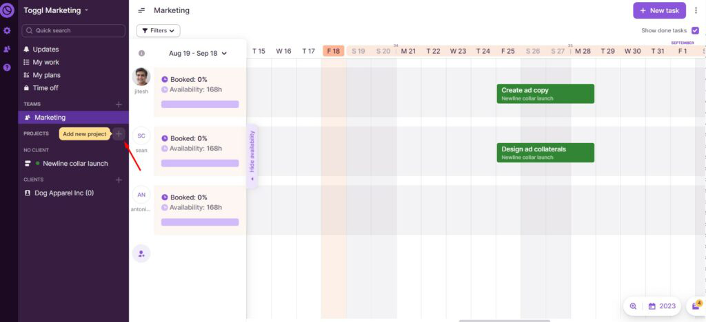Toggl Plan screenshot.