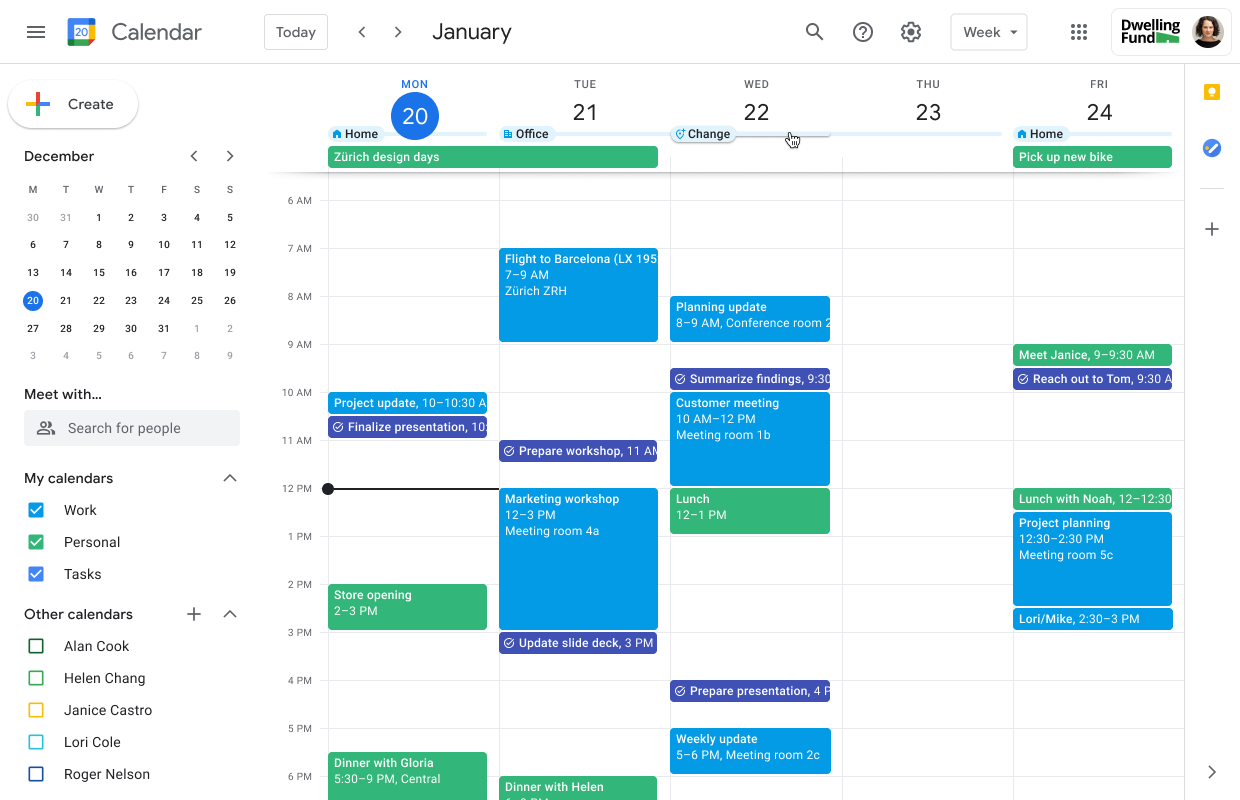 Google workspace calendar view