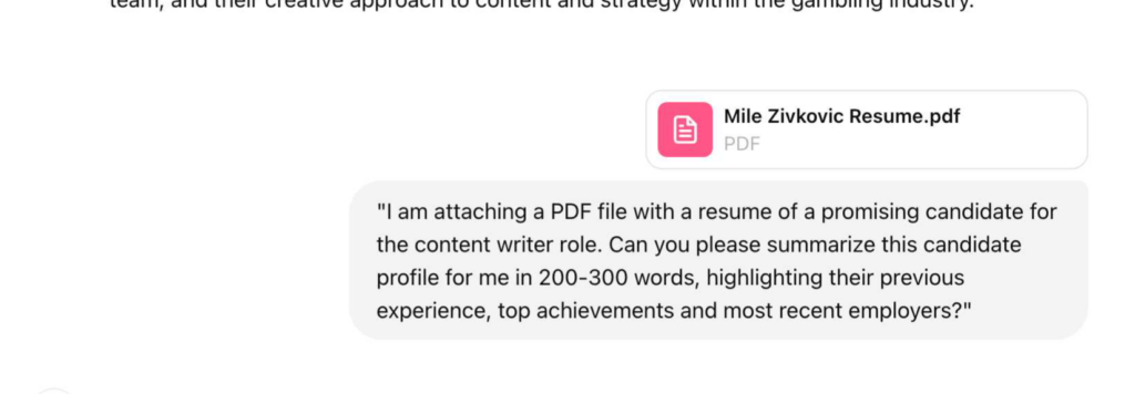 ChatGPT for summarizing candidate profiles