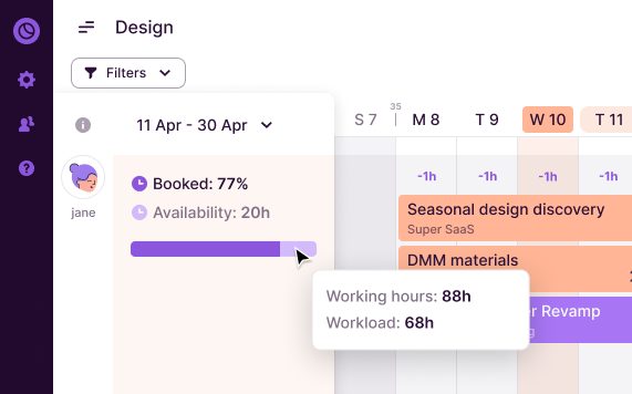 A screenshot of the Availability Overview feature in Toggl Plan.