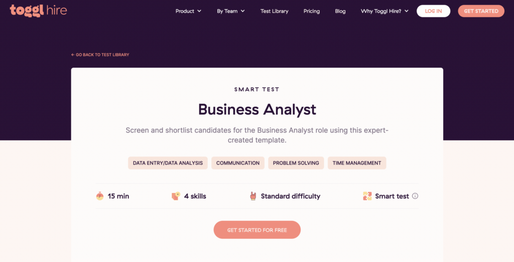 Toggl Hire Business Analyst skills test template 