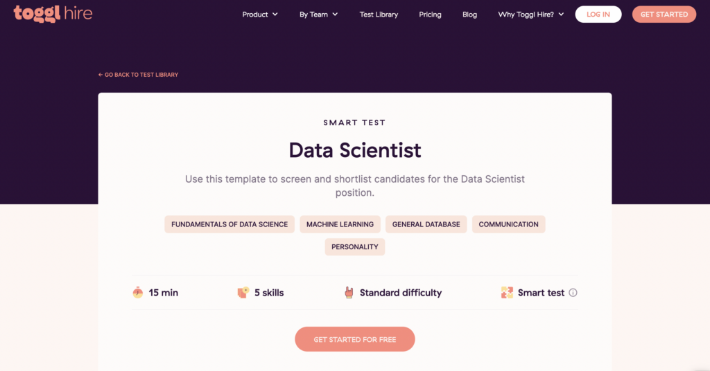 Data Scientist skills test template by Toggl Hire