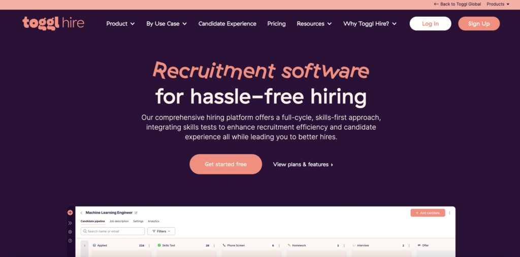 Toggl Hire applicant tracking system