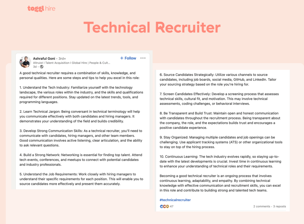 Example of a technical recruiter