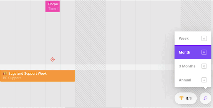 Toggl Plan - Zoom into a week, month, quarter, or year on the timeline.